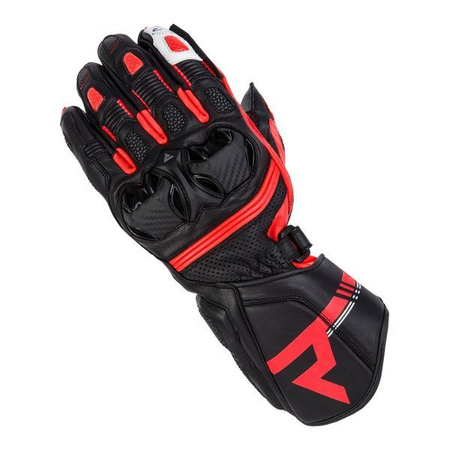 Motocyklowe Rękawice Skórzane Rebelhorn ST Long Black/Grey/Flo Red