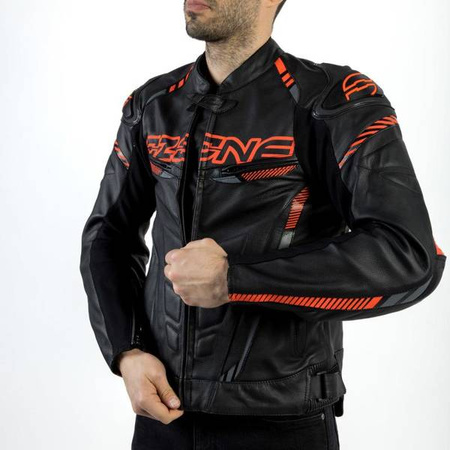 KURTKA SKÓRZANA OZONE RS600 BLACK/FLUO RED