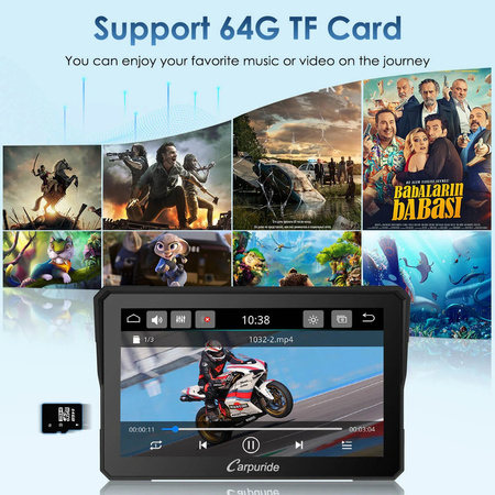 Carpuride W702S Pro | Uniwersalny CarPlay do motocykli z opcjonalnym systemem TPMS i uchwytem Plug-and-Play BM05