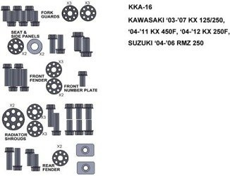 ZESTAW ŚRUB KEITI DO KAWASAKI 03-07 KX 125/250 04-11 KX 450F 04-12 KX 250F