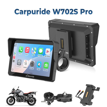 Carpuride W702S Pro | Uniwersalny CarPlay do motocykli z opcjonalnym systemem TPMS i uchwytem Plug-and-Play BM05