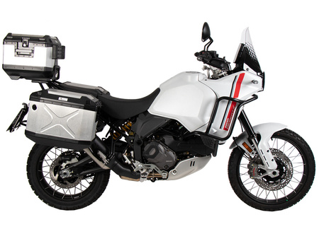 Side carrier cutout black incl. Xplorer silver sideboxes for Ducati Desert X (2022-)