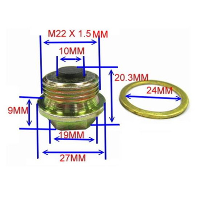 JMP MAGNETYCZNA ŚRUBA SPUSTU OLEJU M22X1,5 Z USZCZELKĄ ALUMINIOWĄ