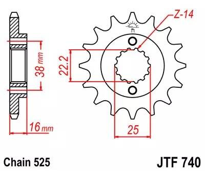 ZĘBATKA PRZEDNIA JT F740-16, 16Z, ROZMIAR 525