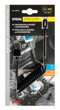 38701 Pružinový kabel Usb> Apple 8 Pin - 100 cm - černý