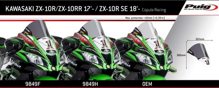 OUTLET Szyba wyścigowa PUIG do Kawasaki ZX10R / ZX10RR 16-20 Czarny (N) O9849N