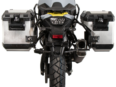 Side carrier cutout black incl. Xplorer silver sideboxes for Suzuki V-Strom 800 DE (2023-)