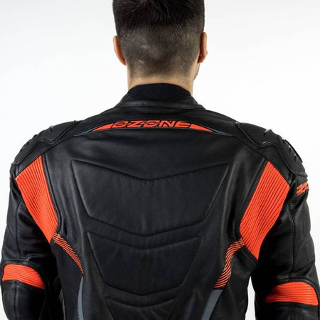 KURTKA SKÓRZANA OZONE RS600 BLACK/FLUO RED