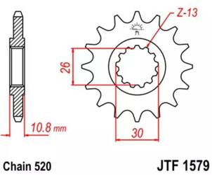 ZĘBATKA PRZEDNIA JT F1579-15, 15Z, ROZMIAR 520 WĄSKIE ZĘBY ŚREDNICA WEWNĘTRZNA 26/30