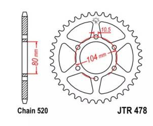 ZĘBATKA TYLNA STALOWA JT R478-46, 46Z, ROZMIAR 520
