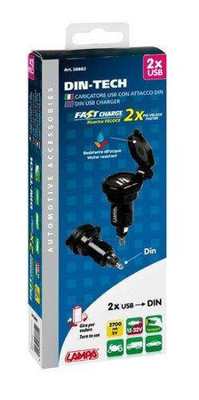 38882 Din-Tech, 2 porty USB: Ładowarka Din - szybkie ładowanie - 2700 mA - 12/32