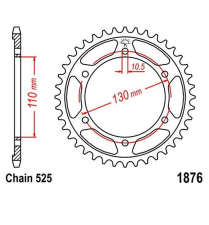 ZĘBATKA TYLNA STALOWA JT R1876-44, 44Z, ROZMIAR 525
