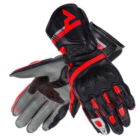 Motocyklowe Rękawice Skórzane Rebelhorn ST Long Lady Black/Grey/Flo Red