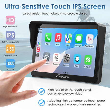 Carpuride W702S Pro | Uniwersalny CarPlay do motocykli z opcjonalnym systemem TPMS i uchwytem Plug-and-Play BM05