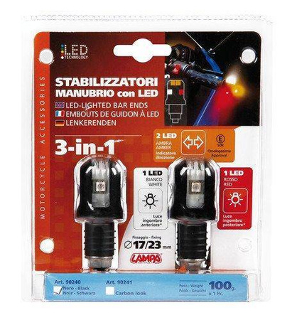 90240 Świecące ciężarki kierownicy kierunkowskazy 12V czarne,17/23 mm