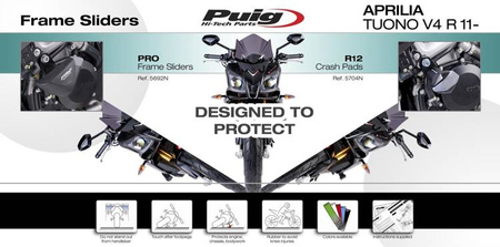 Crash pady PUIG do Aprilia RSV4 Factory / Tuono V4R (wersja PRO) Czarny (N) 5692N