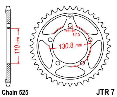 ZĘBATKA TYLNA STALOWA JT R7-45, 45Z, ROZMIAR 525