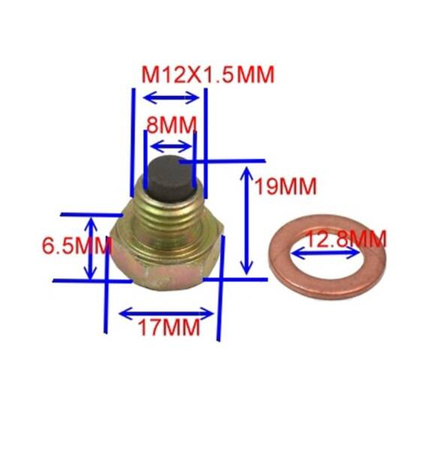 MAGNETYCZNA ŚRUBA SPUSTU OLEJU JMP M12X1,5 Z USZCZELKĄ MIEDZIANĄ