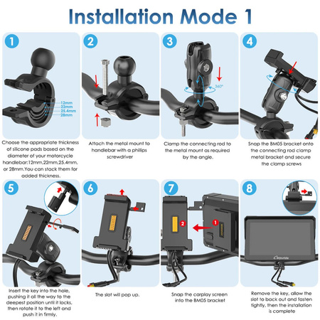 Carpuride W702S Pro | Uniwersalny CarPlay do motocykli z opcjonalnym systemem TPMS i uchwytem Plug-and-Play BM05