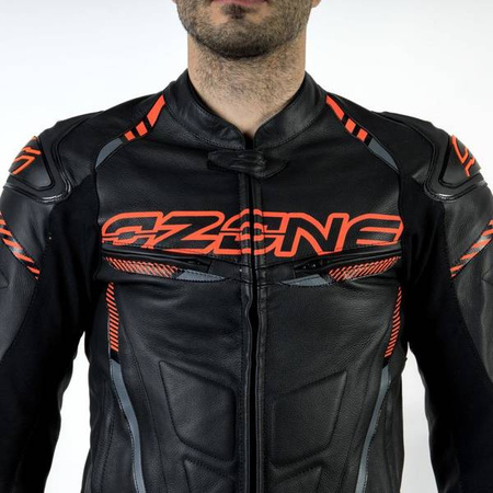 KURTKA SKÓRZANA OZONE RS600 BLACK/FLUO RED