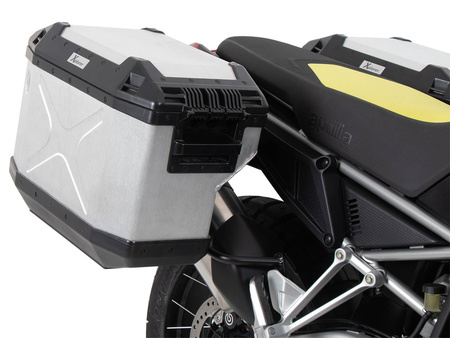 Side carrier cutout black incl. Xplorer silver sideboxes for Aprilia Tuareg (2022-2024)