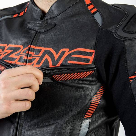 KURTKA SKÓRZANA OZONE RS600 BLACK/FLUO RED