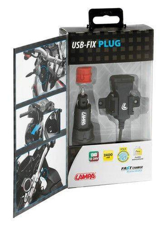 38833 Ładowarka USB, 12/24 V z mocowaniem i uniwersalną  wtyczką - Szybkie ładowanie - 2400 mA - 12/24 V