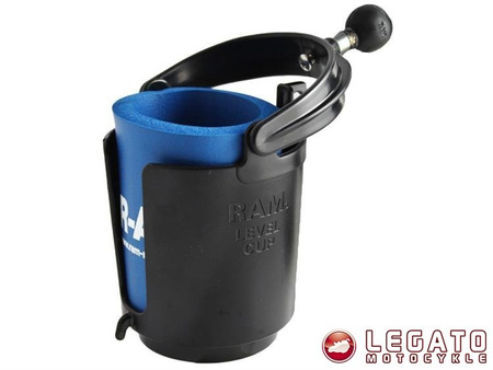 Samopoziomujący uchwyt na napoje montowany do ramy kierownicy lub do podstawy hamulca / sprzęgła w motocyklu