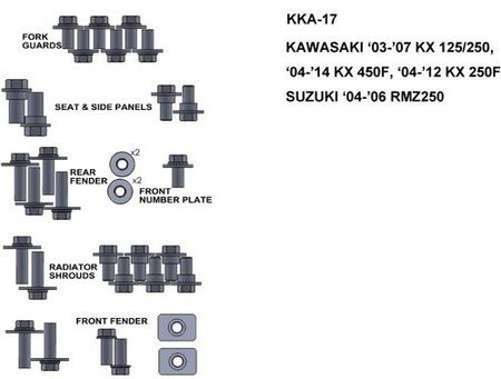 ZESTAW ŚRUB KEITI DO KAWASAKI 03-07 KX 125/250 04-14 KX 450F 04-12 KX 250F