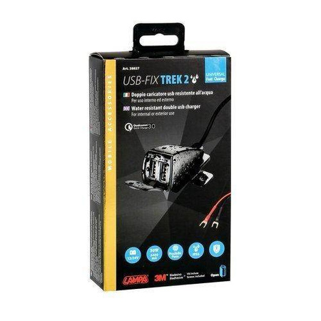 38827 Usb-Fix Trek 2, podwójna, wodoodporna ładowarka USB mocowana na śruby lub na taśmie - Ultra Fast Charge - 5400 mA - 12/24 V