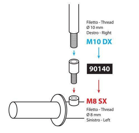 90140 Adapter do lusterka  gwint prawy  Ø 10 mm na lewy  Ø 8 mm