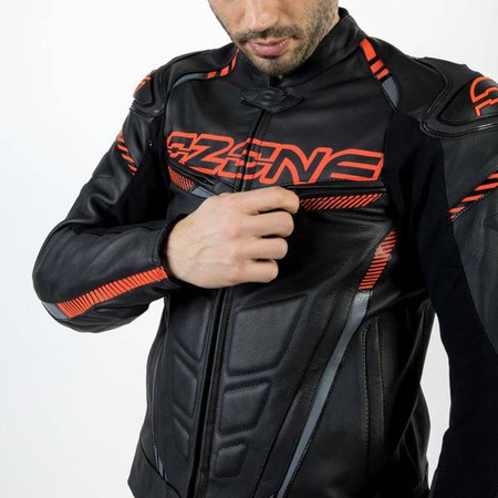 KURTKA SKÓRZANA OZONE RS600 BLACK/FLUO RED