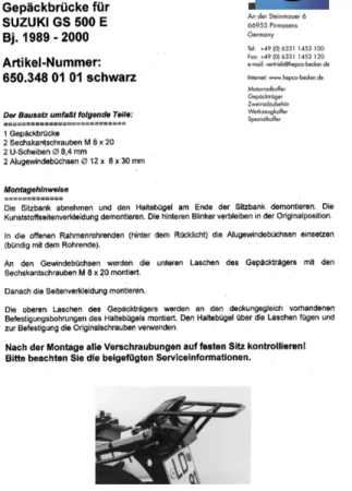 Suzuki GS 500 E (1989-2000) topcase carrier