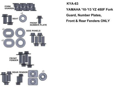 ZESTAW ŚRUB KEITI DO YAMAHA 10-13 YZ 450F FORK GUARD NUMBER PLATES FRONT&REAR FENDERS ONLY