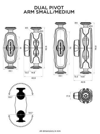 Małe ramię 51mm z dwoma przegubami Quad Lock® 360