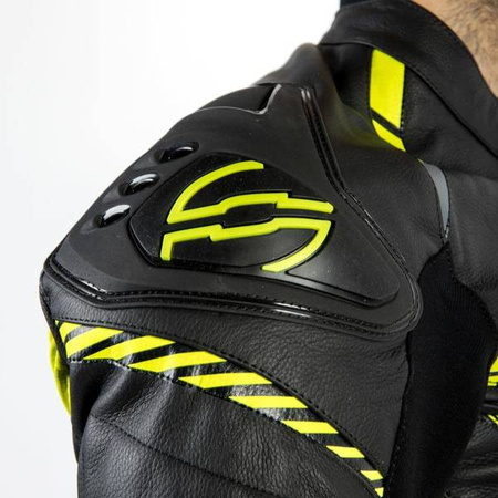 KURTKA SKÓRZANA OZONE RS600 BLACK/FLUO YELLOW