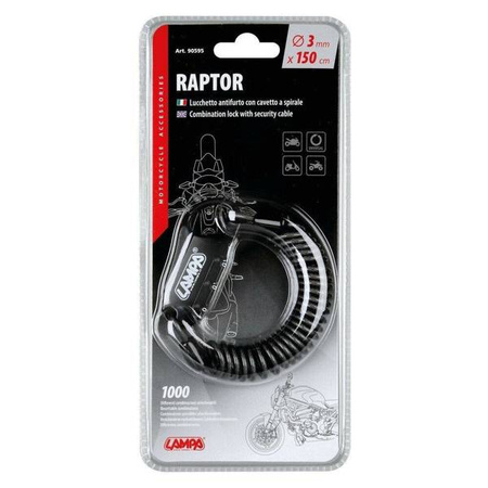 90595 Raptor, zamek szyfrowy z linką - 150 cm 