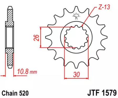 ZĘBATKA PRZEDNIA JT F1579-15, 15Z, ROZMIAR 520 WĄSKIE ZĘBY ŚREDNICA WEWNĘTRZNA 26/30