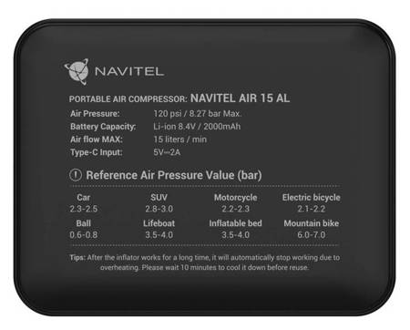 NAVITEL AIR 15 AL Przenośny akumulatorowy kompresor powietrza